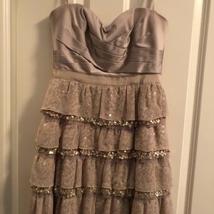 BCBG Nude sequin and ruffle dress